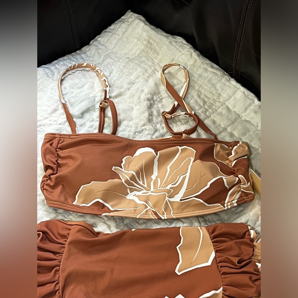 NWT Hutch x Anthropologie Isla High Waist Brown Ruched Bikini Size XS - Picture 2 of 4